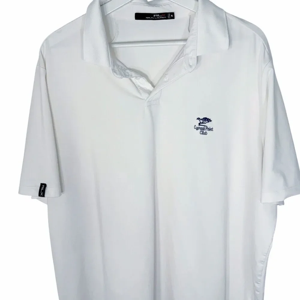 RLX Ralph Lauren Polo Shirt Mens XL White Cypress Point Gof Club Pebble Beach CA